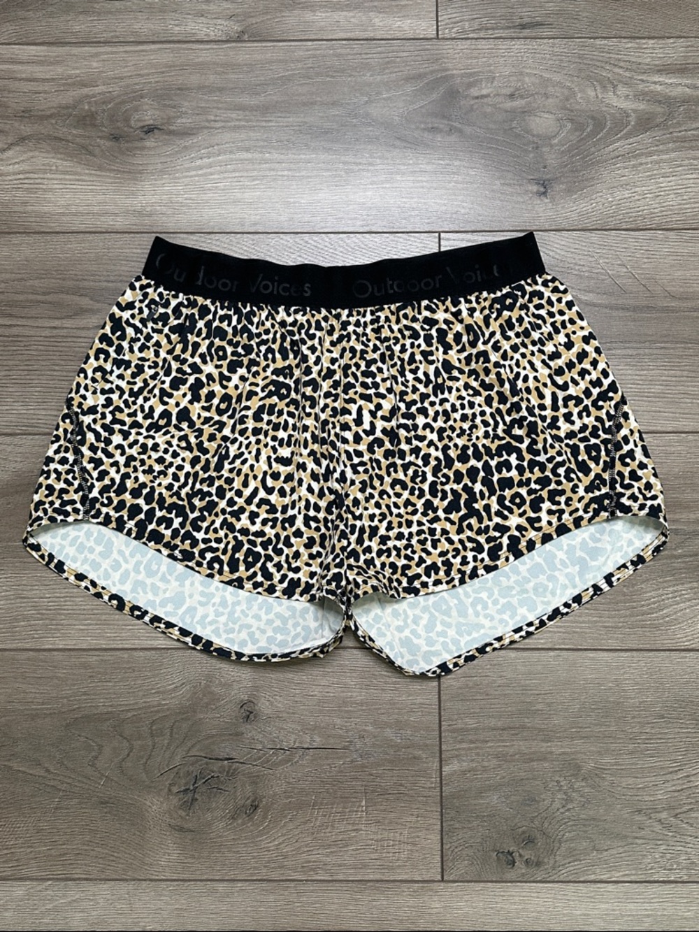 Outdoor Voices Relay‎ 3" Leopard Print Unlined Shorts Black Brown Size Large